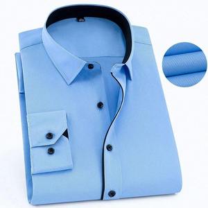 Personalizado 100% algodón hombres manga larga abotonado sólido Slim Fit Casual negocios Formal hombres Streetwear vestido camisa - Product Image 1