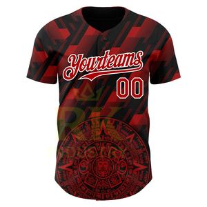 Maillot de baseball de haute qualité avec logo personnalisé, dégradé rouge et noir, design authentique, respirant, évacuant l'humidité, 100% polyester - Product Image 2