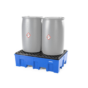 Bac de rétention en polyéthylène (PE) pour 2 fûts de 200 litres, 865 x 1245 x 375 mm, avec grille - Product Image 4