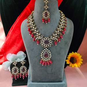 ชุดสร้อยคอไข่มุกและเพทายสไตล์วิกตอเรียอินเดียสำหรับห้อยสไตล์วินเทจ - Product Image 6