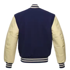 Chaqueta universitaria de béisbol Bomber negra de poliéster lisa en blanco con logotipo impreso personalizado al por mayor para hombre - Product Image 4