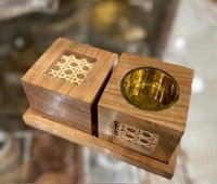 Ensemble de brûleur à bakhoor en bois et résine, artisanal, écologique et luxueux, avec boîte et plateau, porte-encens Medkhan, parfum Fraise Océanique