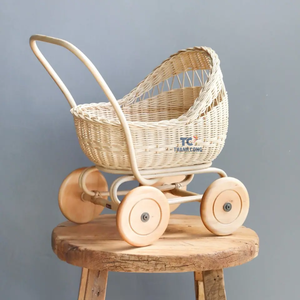 Poussette tissée à la main pour enfants, jouet en rotin, chariot pour bébé fille, cadeau - Product Image 2