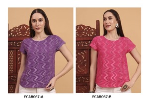 Top corto elegante de algodón y rayón Kurti para mujer, ropa diaria de moda con vibraciones étnicas, desde la calidad de exportación India, disponible ahora - Product Image 3