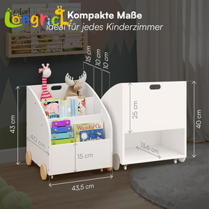 Estantería <span class=keywords><strong>Infantil</strong></span> de Madera <span class=keywords><strong>con</strong></span> <span class=keywords><strong>Ruedas</strong></span>, Estante para Niños <span class=keywords><strong>con</strong></span> 3 Compartimentos para Libros y Almacenamiento de Juguetes - Product Image 2