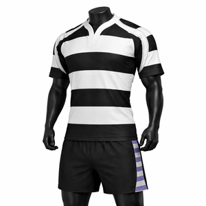 Conjunto de Camiseta y Pantalones Cortos de Rugby a Rayas Personalizados, Uniforme Tradicional de Polo de Rugby, Secado Rápido y Transpirable - Product Image 1