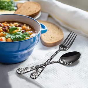 Diseño personalizado elegante juego de cubiertos de acero inoxidable fiestas celebración vajilla decorativa juego de cubiertos de metal esmalte negro - Product Image 3