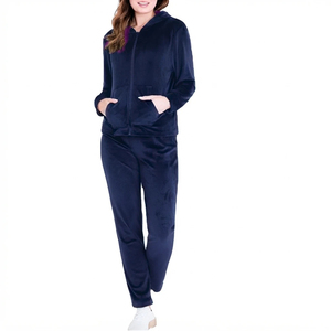 Servicio OEM, Sudadera con Capucha de Algodón con Logotipo Personalizado, Conjunto Deportivo de Terciopelo con Cremallera para Mujer, Chándal de Terciopelo para Dama - Product Image 1