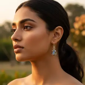 Boucles d'oreilles pendantes en argent 925 pour femmes avec pierre de lune, boucles d'oreilles pendantes tendance - Product Image 3