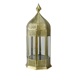 Good Looking Handmade Moroccan Iron <b>Gold</b> <b>Candle</b> Lanterns With Clear Glass for Hanging and Tabletop Decorations - Product Image 1