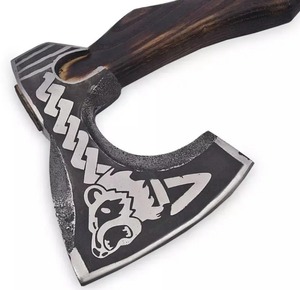 <b>Viking</b> Raven <b>Axe</b> Handmade <b>Viking</b> <b>Axe</b> for Camping <b>Axe</b> Etching on Head With Leather Sheath Sharp Blade - Product Image 5