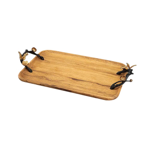 Best Selling Wooden Serving Trays with <b>Round</b> Shaped and Metal Handle Unique Designed Serving Trays For Sale - Product Image 3