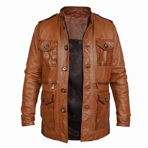 เสื้อโค้ทและแจ็กเก็ตหนังสีน้ำตาลหนังลำลองสำหรับผู้ชาย - Product Image 2