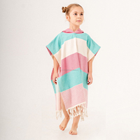 Toalla con Capucha Pestemal Gris Turquesa Hecha a Mano de Secado Rápido para Niños, Hecha en Turquía, para Playa y Baño, 100% Algodón
