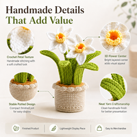 Tanaman Daffodil Rajutan Tangan Grosir dalam Pot, Pot Bunga Narcissus Kustom, Dekorasi Meja Rumah/Kantor, Hadiah OEM ODM Tahan Lama