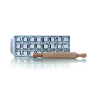 RAVIOLCASA Silver 20074 10B Risoli 24-Hole Ravioli Mold Wooden Roller <b>Pasta</b> Tools - Product Image 1