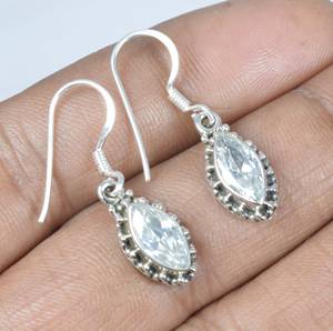 Boucles d'oreilles pendantes personnalisées en argent sterling 925 de haute qualité, style vintage, avec topaze blanche taille brillant marquise, bijoux raffinés pour soirée - Product Image 3