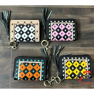 Handcrafted Western Tooled Genuine Leather <b>Coin</b> <b>Purse</b> with Checkered Pattern Zip Wallets with Keyring & Tassel for Everyday Use - Product Image 1