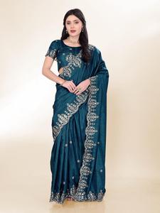 Indian Export Quality Amazing Color Chinon Silk Saree With <b>Sequins</b> Embroidery Work With Cut Work Wholesaler From India for Sale - Product Image 6