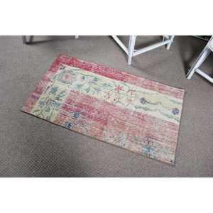 Vintage Turkish Rug 2.1x3.9 ft, <b>Red</b> Small Check <b>Wool</b> Rug - Product Image 4