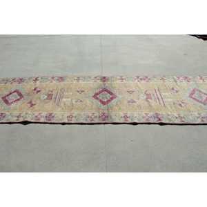Turkish Rug, 2.9x11.2 ft Vintage Rug, <b>Red</b> Gray Polka dot <b>Wool</b> Rug - Product Image 2