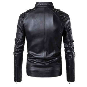 Veste en cuir pour homme en PU noir, veste de motard élégante avec manches, fermeture éclair sur le devant, design ajusté, veste en cuir - Product Image 3