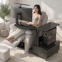 Support d'ordinateur portable flottant en métal réglable et convertible, bras de moniteur, support de tour PC mobile, plateau pour clavier, poste de travail assis-debout inclinable