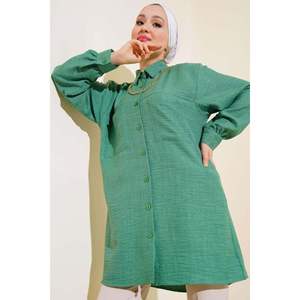 Benetton Camisa De Lino Casual De Doble Bolsillo Para Mujer - Product Image 3