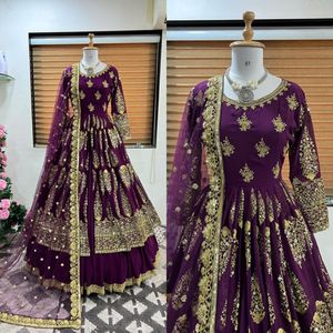 Váy Công Sở Thêu Lehenga Với Vải Lưới Dupatta Giả Vải Georgette VÁY DỰ TIỆC - Product Image 3