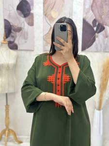 Moroccan Gandoura <b>Kaftan</b> Abaya Dress Women Long Sleeve Embroidered Maxi Gown Silk V Neck Flared Hem <b>Summer</b> Dubai Wear - Product Image 5