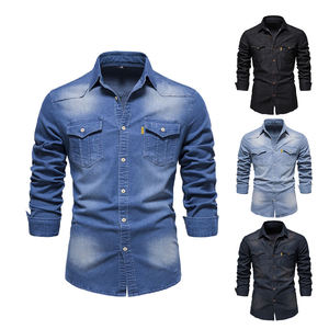 Camisa de Mezclilla, Moda Casual, Corte Slim, Alta Calidad, para Hombre, Primavera 2023, Spandex/Poliéster, Último Diseño, Talla Grande, Argyle - Product Image 1