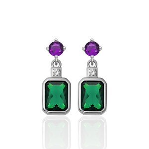 New arrival 925 Sterling Silver <b>Stud</b> Earrings in Purple and <b>Emerald</b> Colors From Turkey - Product Image 2