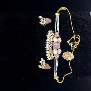 Conjunto de collar y aretes Mala con cuentas de perlas Kundan indias para boda, unisex, chapado en oro, joyería de moda. - Product Image 1