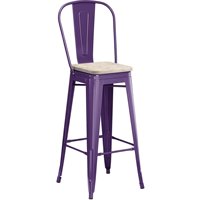 Chaise de bar en métal argenté avec repose-pieds, dossier haut en bois, pour cuisine et petit-déjeuner, H-607