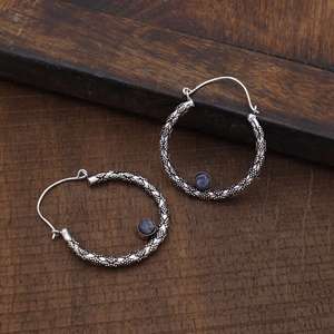 Exclusive New Arrival Tribal Design Hoop Jewellery Sterling Silver <b>Fine</b> <b>Earring</b> Women Girl Fashionable Ethnic Trendy Gemstone - Product Image 5