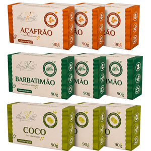 Alquiverde Kit de Jabones Vegetales Naturales Veganos Ecológicos Hechos a Mano (Paquete de 9) - Azafrán, Barbatimao, Aroeira, Coco - Product Image 1