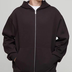 เสื้อสเวตเตอร์มีฮู้ดของผู้ชายรุ่นเฮฟวี่เวตมีซิปรูดพิมพ์ลายโอเวอร์ไซส์ว่างเปล่า - Product Image 1