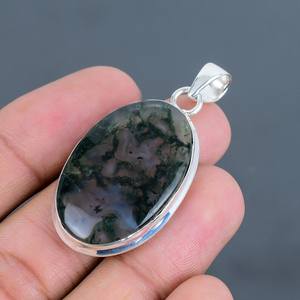 Top Qualité Naturel Mousse Agate Ovale Cabochon Solide 925 En Argent Sterling Plaqué Designer Pendentif Femmes En Gros Bijoux - Product Image 4