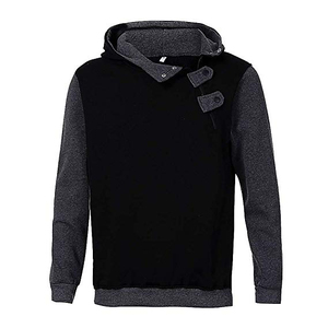 เสื้อสเวตเตอร์สวมหัวแบบมีฮู้ดสำหรับผู้ชายสีดำล้วนมีกระดุมคอสีตัดกัน - Product Image 6