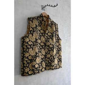 Handmade Eco-Friendly Block Print Cotton Quilted Button Vest <b>Jacket</b> <b>for</b> <b>Women</b> <b>Sleeveless</b> Casual Ethnic Outerwear - Product Image 3
