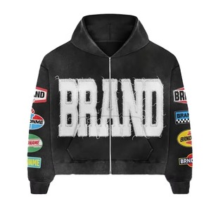 <b>Distressed</b> Embroidery Sun Faded Casual Two Piece Tracksuits Custom Design Logo Winter Fashion Street Wear Low MOQ Zipper 100% - Product Image 5