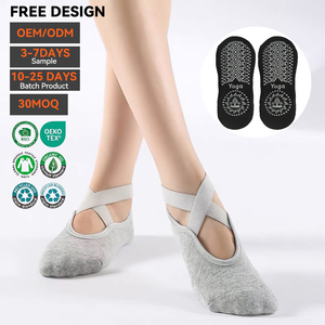 Non Slip No Show Yoga <b>Socks</b> Breathable Cotton Anti Skid Bow Strap <b>Grip</b> Pilates Designer Barre Training Custom Logo Sports <b>Socks</b> - Product Image 1