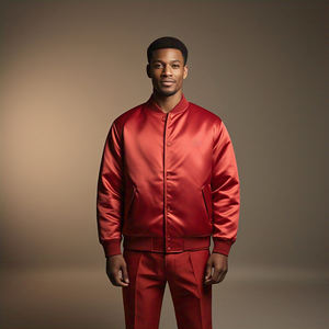 แจ็คเก็ตบอมเบอร์ผ้าซาตินสไตล์ไฮสตรีทสำหรับผู้ชายใส่กลางแจ้งในฤดูหนาว คอปกกลม ติดกระดุม กันน้ำ - Product Image 4