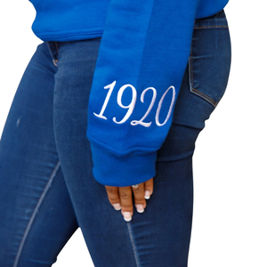 HBCU Zeta Chenille Sudadera Algodón Fleece Sorority Apparel Bordado Zeta Phi Beta Blue Pullover HBCU Educado Top - Product Image 4