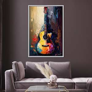 Impresión en lienzo de pintura de guitarra de arte moderno, decoración de pared musical elegante, con marco blanco - Product Image 1