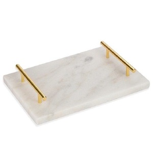 Pierre de marbre naturel Marbre blanc Décoration de la maison Plateau en marbre Plateau de service avec 4 pieds dorés en métal - Product Image 3