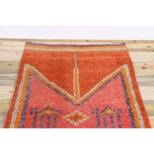 Alfombra Vintage, Alfombra Turca de 3x12.6 pies, Alfombra de Lana Geométrica Naranja y Rosa - Product Image 4