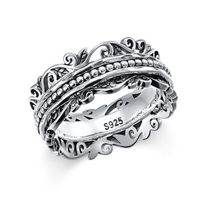 YinShan Vintage Silver Plated 925 Sterling Silver Baguette Spinner Fidget Meditation <b>Ring</b> Graduation Anxiety <b>Stress</b> Relief - Product Image 1
