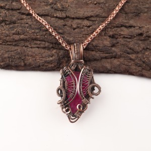 Kashmiri Ruby <b>Pink</b> Gemstone Pear Cut Copper Wire <b>Wrapped</b> Fashion Pendant Necklace Oxidized Silver Valentine Gift For Her - Product Image 1