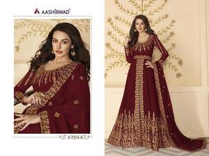 ชุดเดรสยาวแบบอนารากลีผ้าจอร์เจตต์เนื้อหนา ปักลายและประดับเลื่อม งานเย็บสำเร็จ ชุดแต่งงานใหม่ สไตล์งานเลี้ยง - Product Image 6